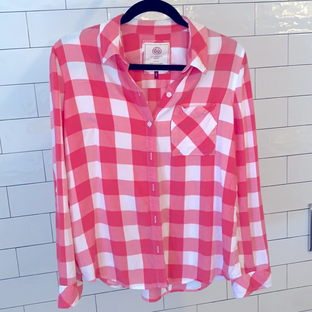 So Perfect Relaxed Dark Peach/White Button Up Blouse - sz Large